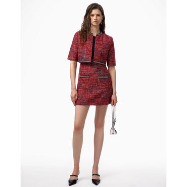 Embellished Trim Tweed Jacket - Red