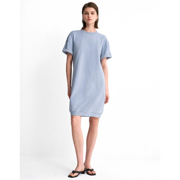 Round Neck Short Sleeve Dress - Blue