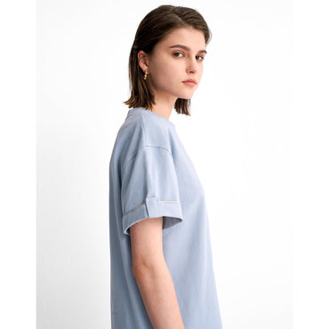 Round Neck Short Sleeve Dress - Blue