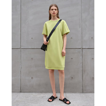 Round Neck Short Sleeve Dress - Green