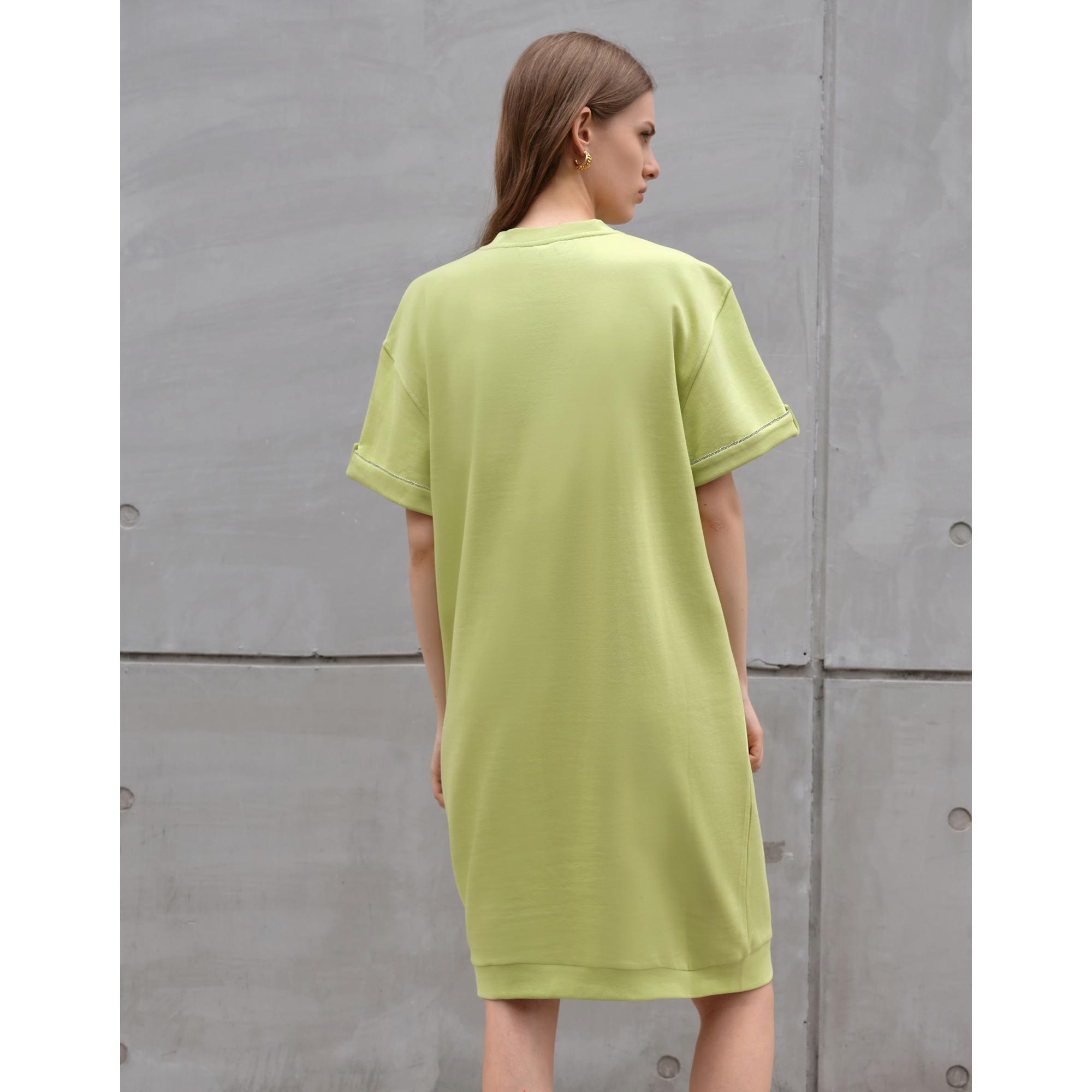 Round Neck Short Sleeve Dress - Green