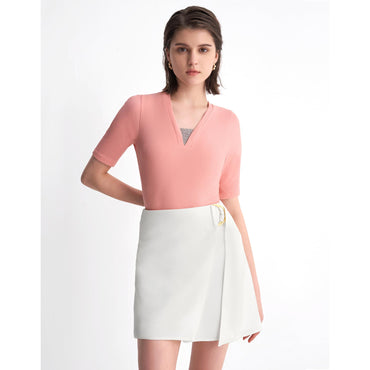 Short Sleeve Metallic Detail Top - Pink