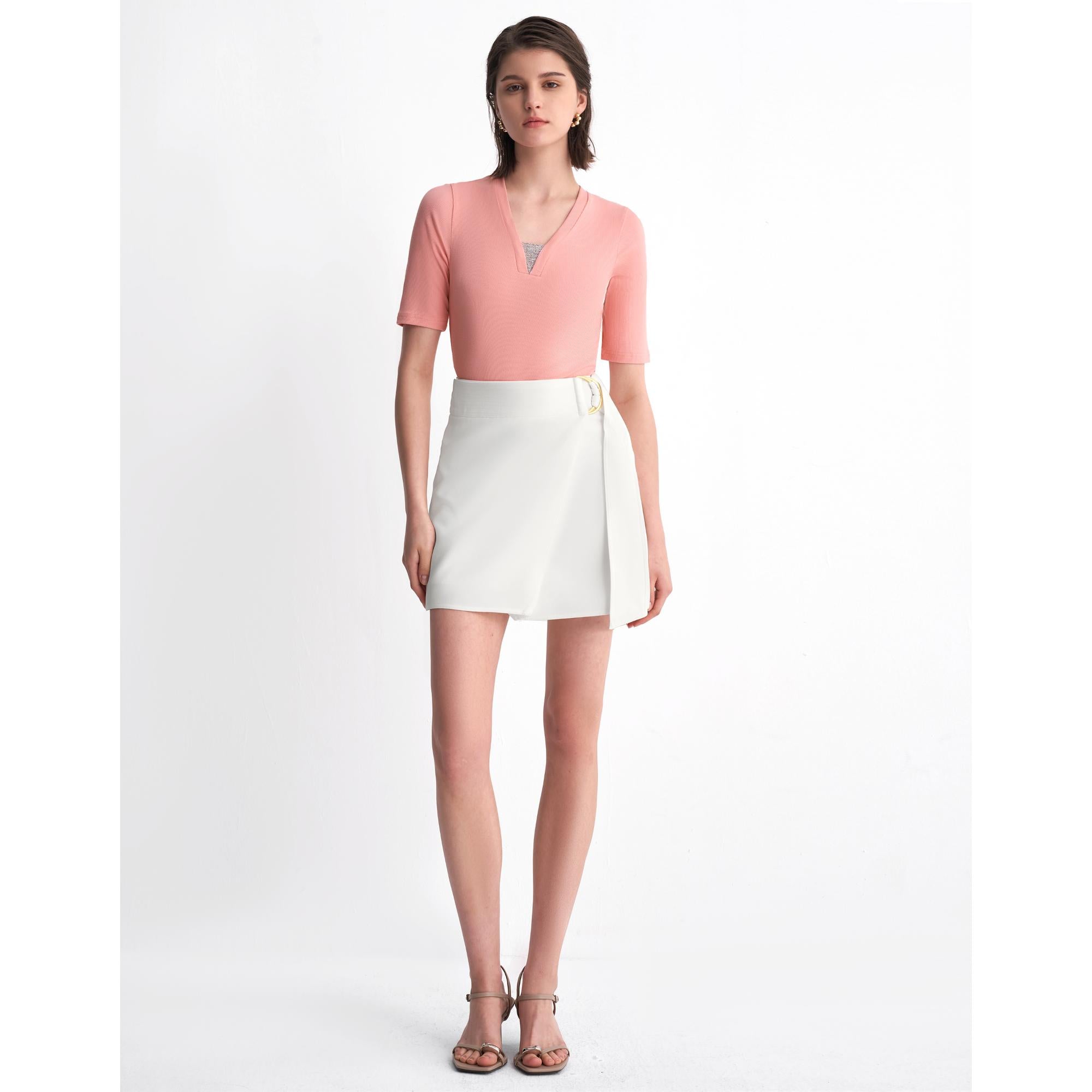 Short Sleeve Metallic Detail Top - Pink