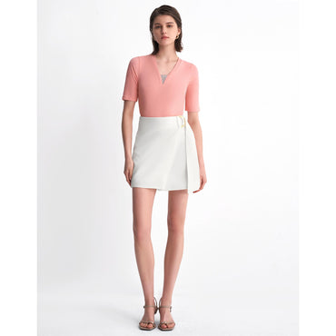 Short Sleeve Metallic Detail Top - Pink