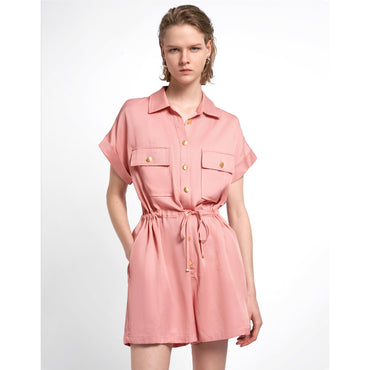 Pocket Drawstring Romper - Pink