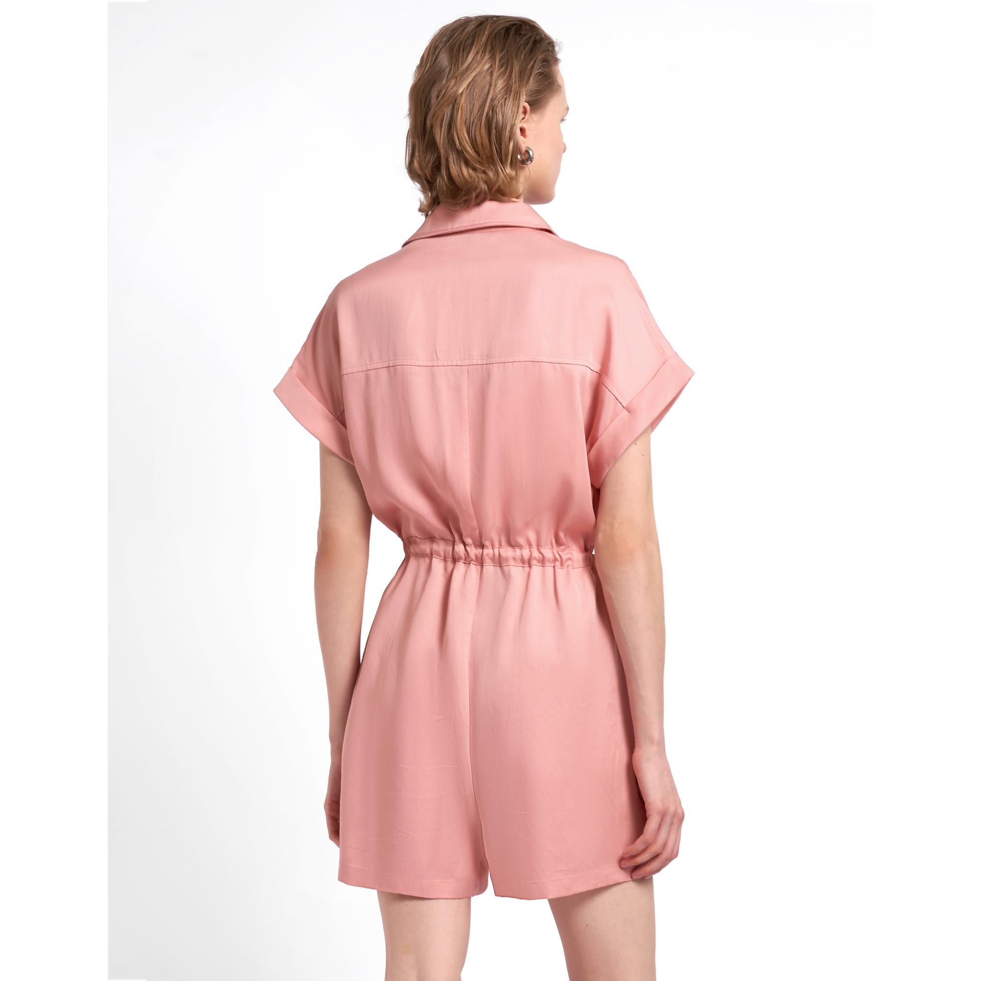 Pocket Drawstring Romper - Pink