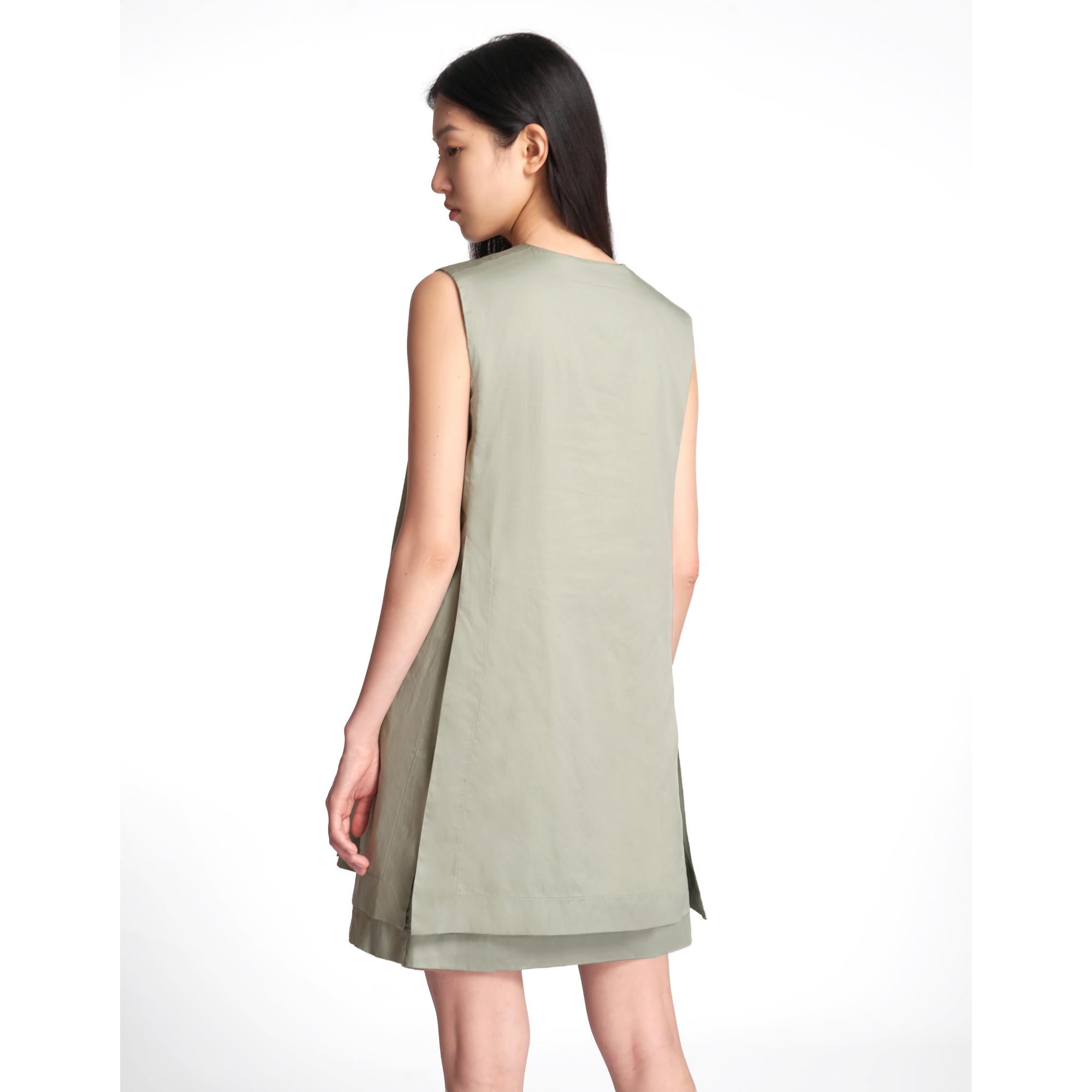 Tiered Hem Sleeveless Dress - Greyish Green