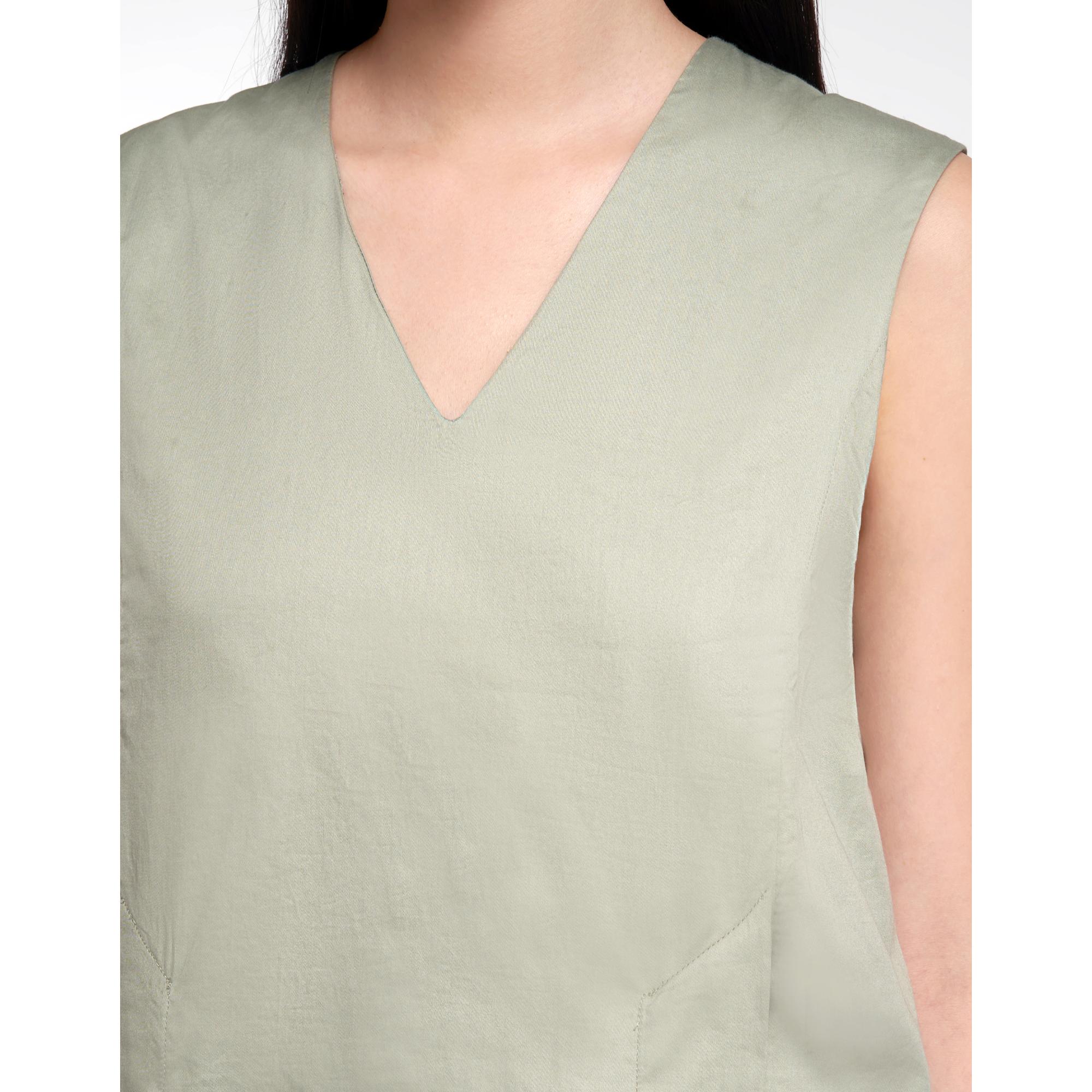 Tiered Hem Sleeveless Dress - Greyish Green