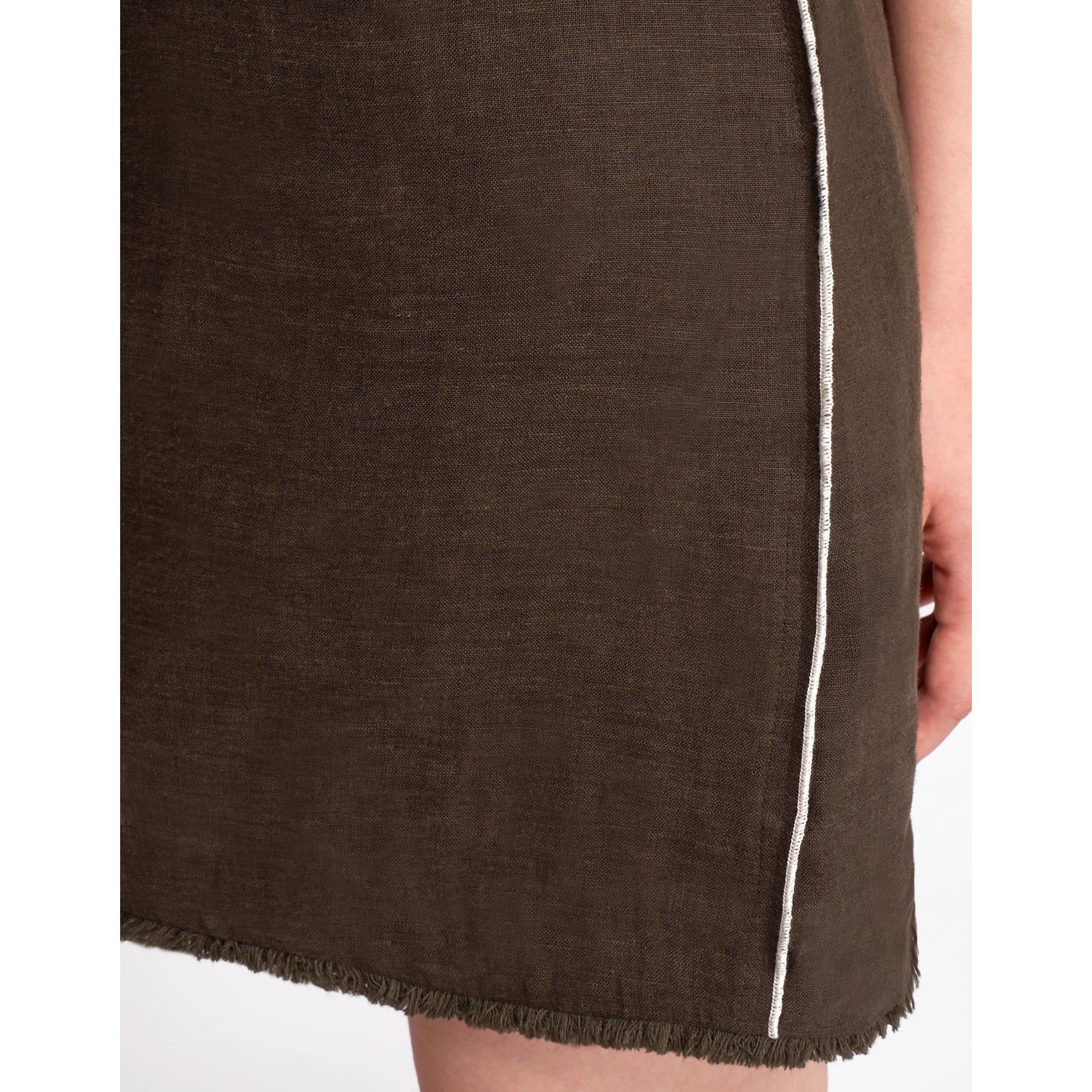 Linen Textured Crew Neck Dress - Coffee