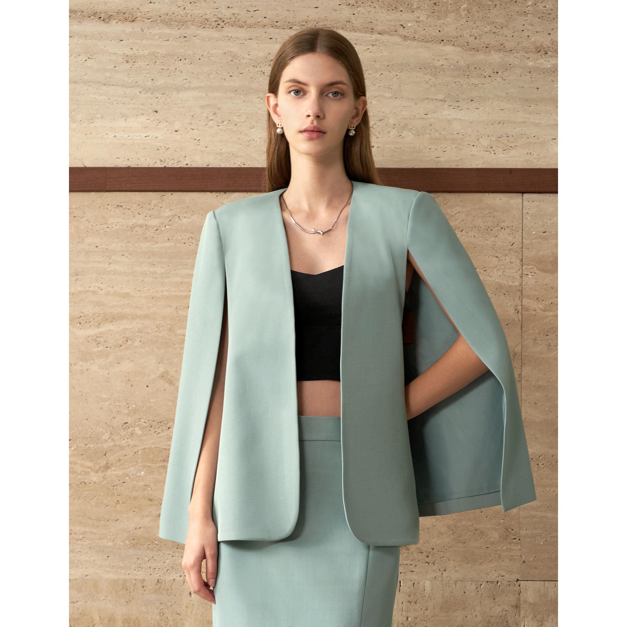 Cape Style Outerwear - Grey-Green