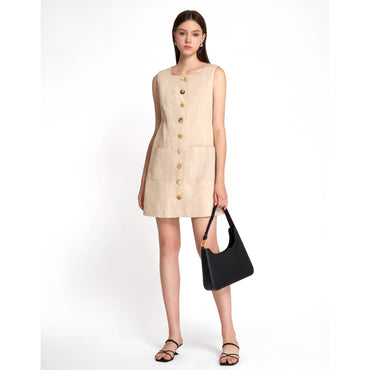 Square Neck Pocket Dress - Apricot