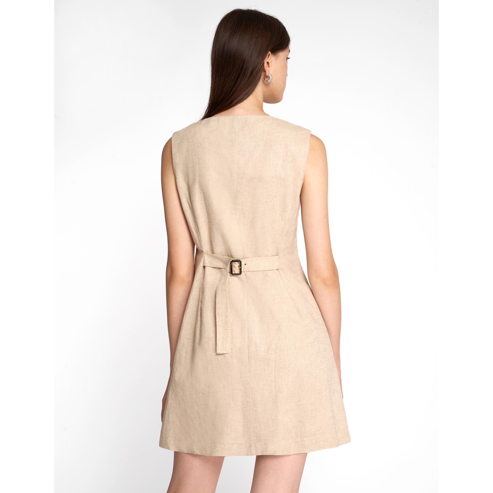 Square Neck Pocket Dress - Apricot