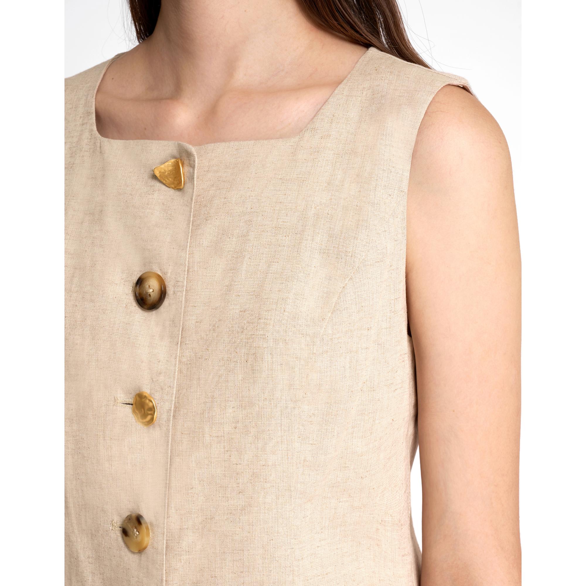 Square Neck Pocket Dress - Apricot