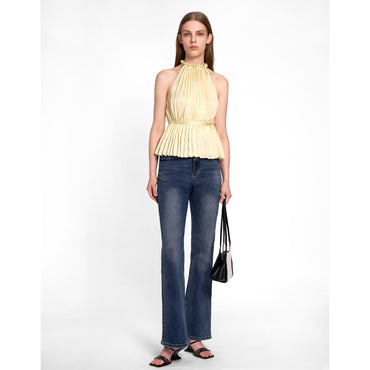 Halterneck Pleated Top - Apricot