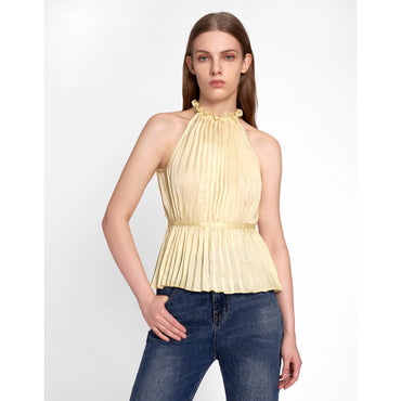 Halterneck Pleated Top - Apricot