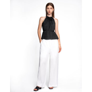 Halterneck Pleated Top - Black