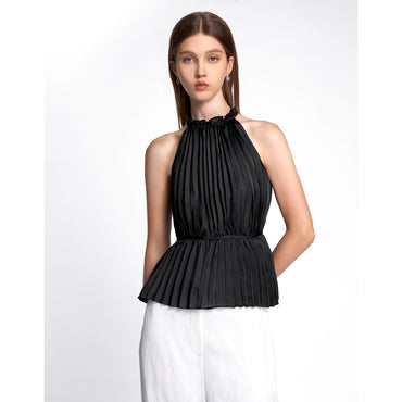 Halterneck Pleated Top - Black
