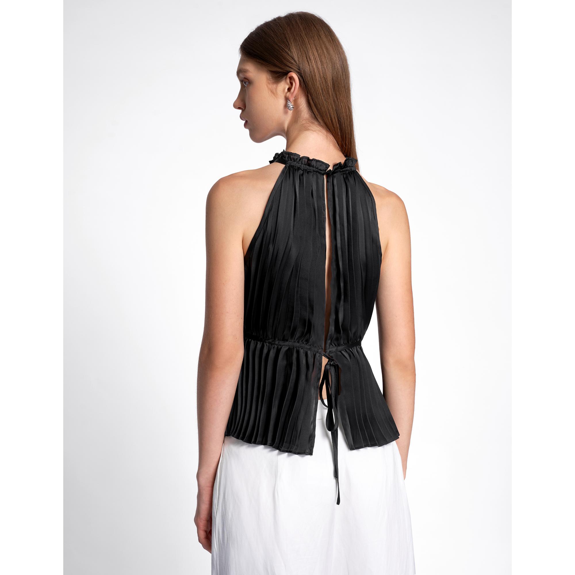 Halterneck Pleated Top - Black