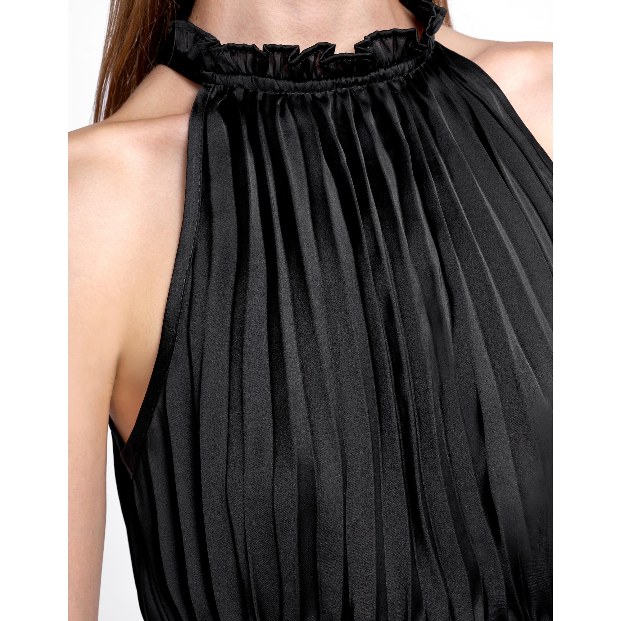 Halterneck Pleated Top - Black