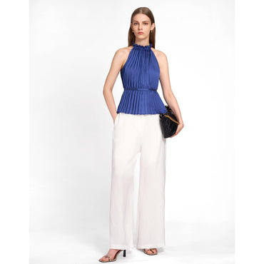 Halterneck Pleated Top - Dark Blue