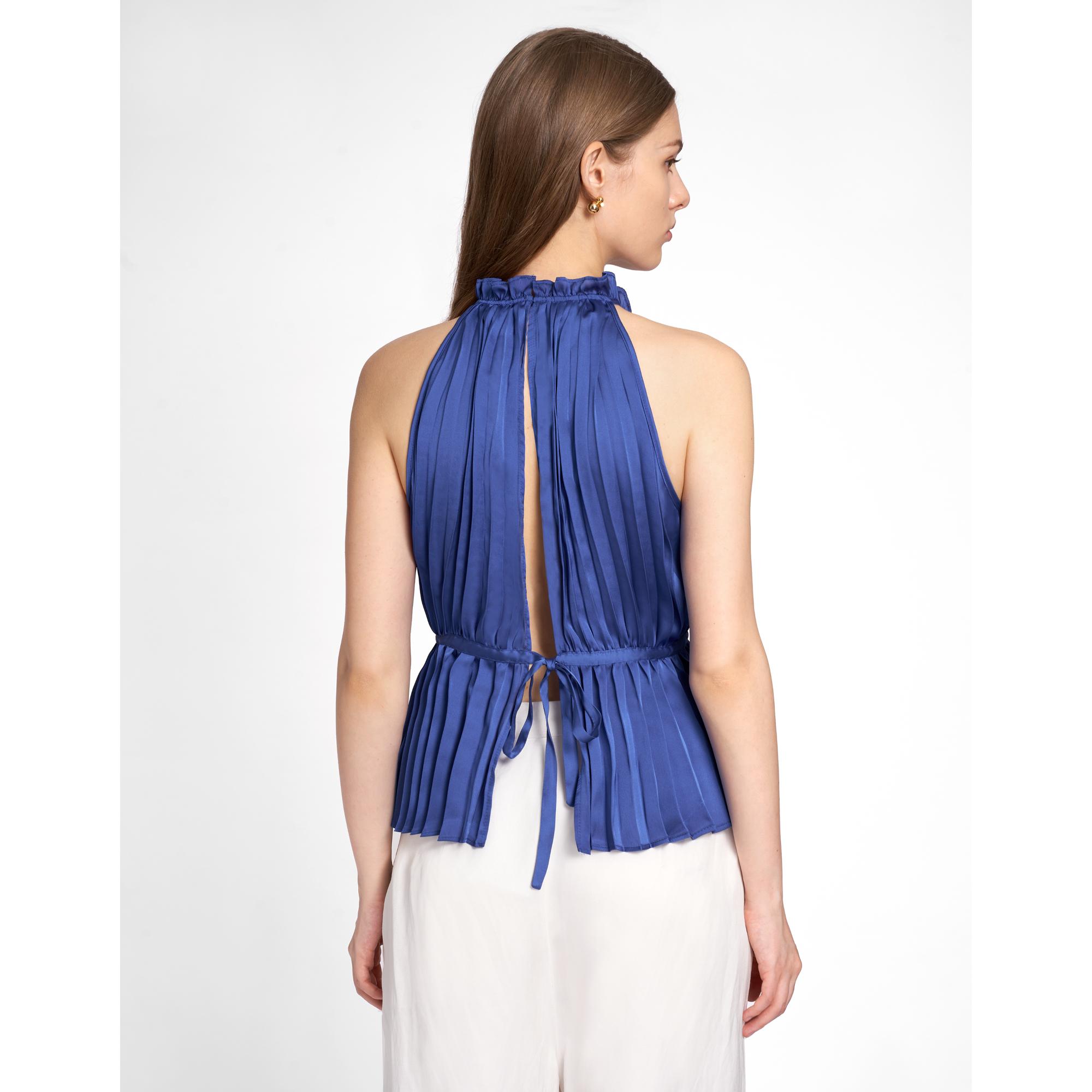Halterneck Pleated Top - Dark Blue