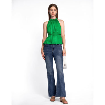 Halterneck Pleated Top - Green