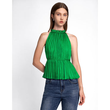 Halterneck Pleated Top - Green