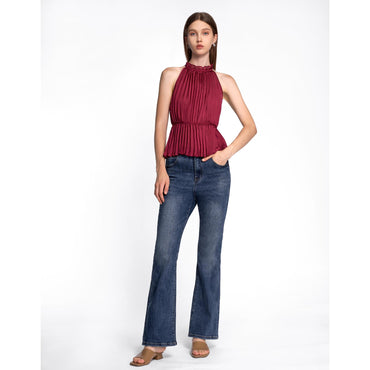 Halterneck Pleated Top - Wine