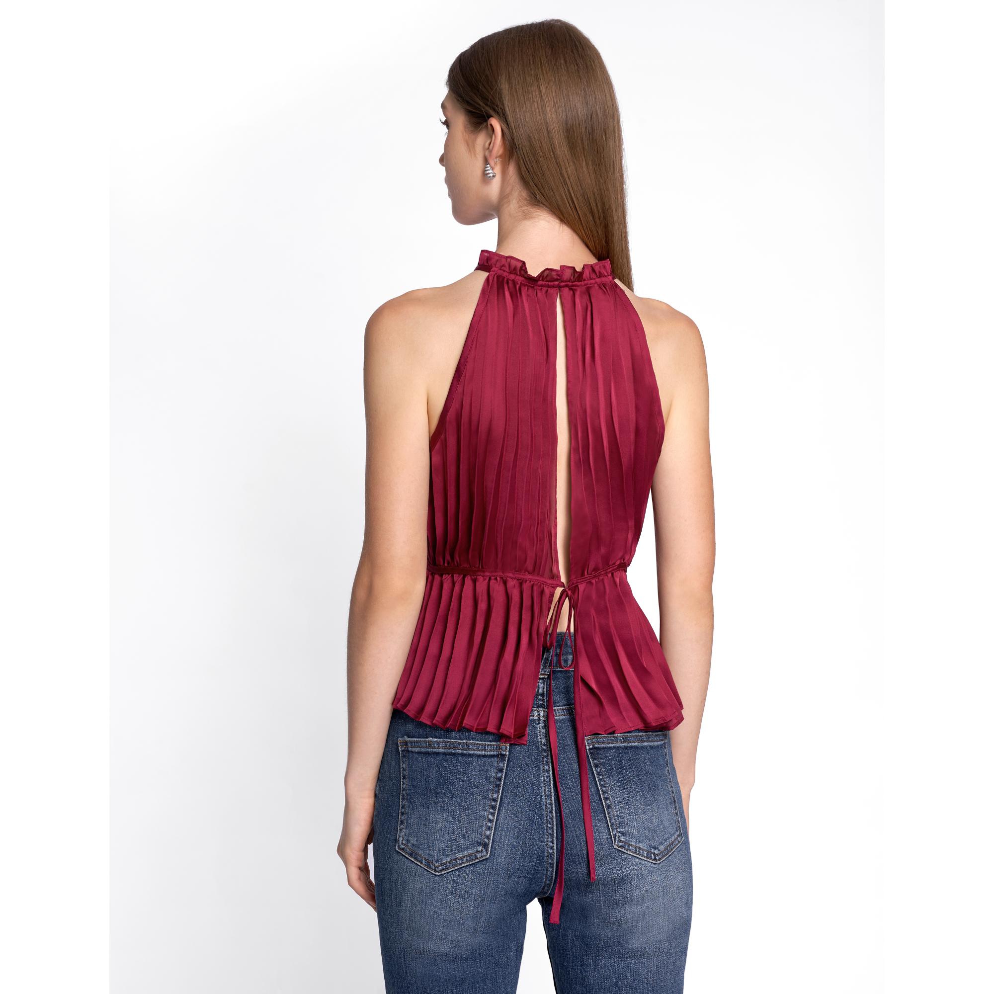 Halterneck Pleated Top - Wine