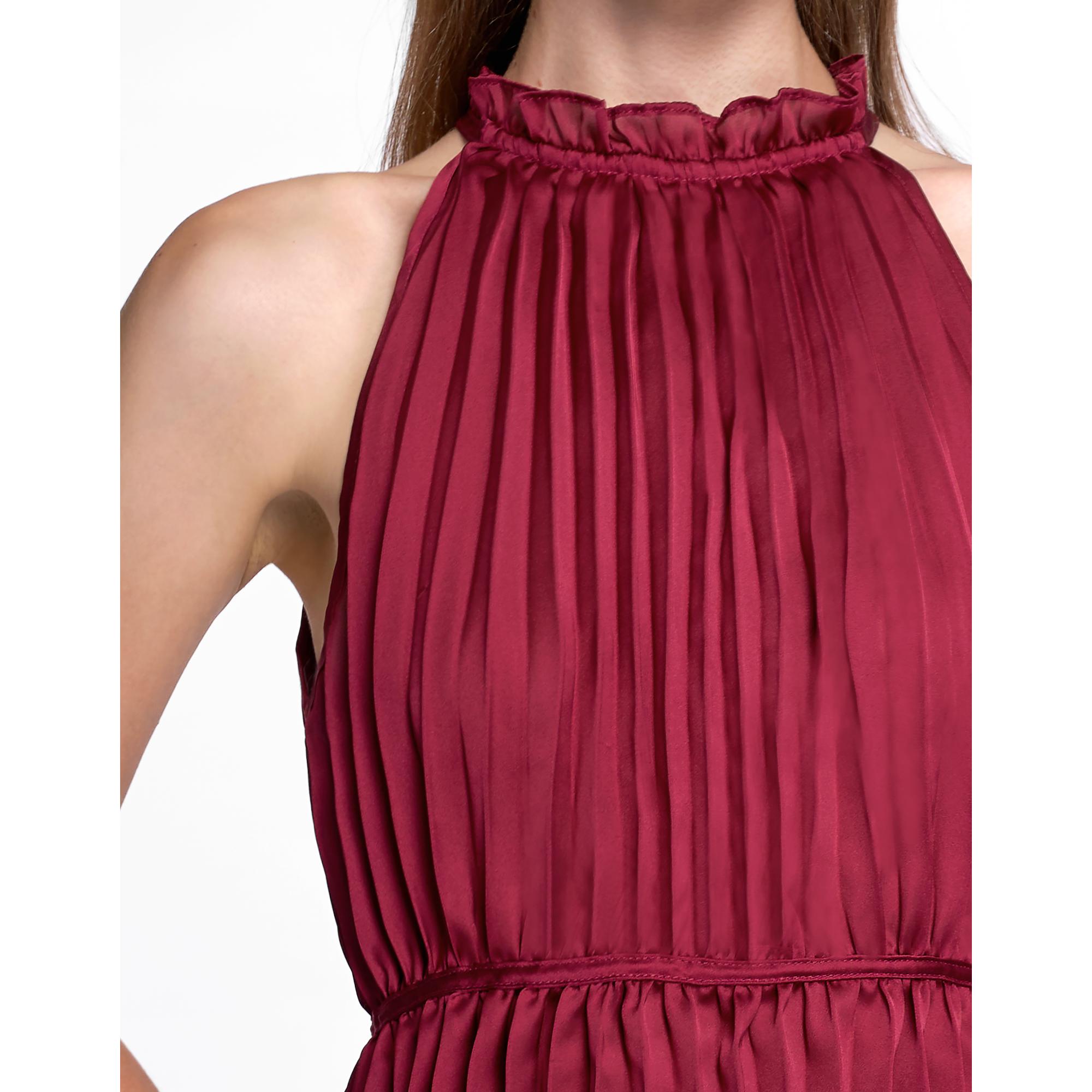 Halterneck Pleated Top - Wine