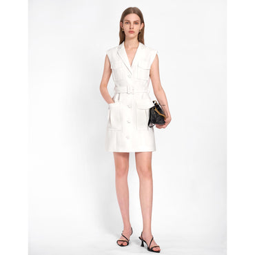 Patch Pocket Belt Dress - Off White