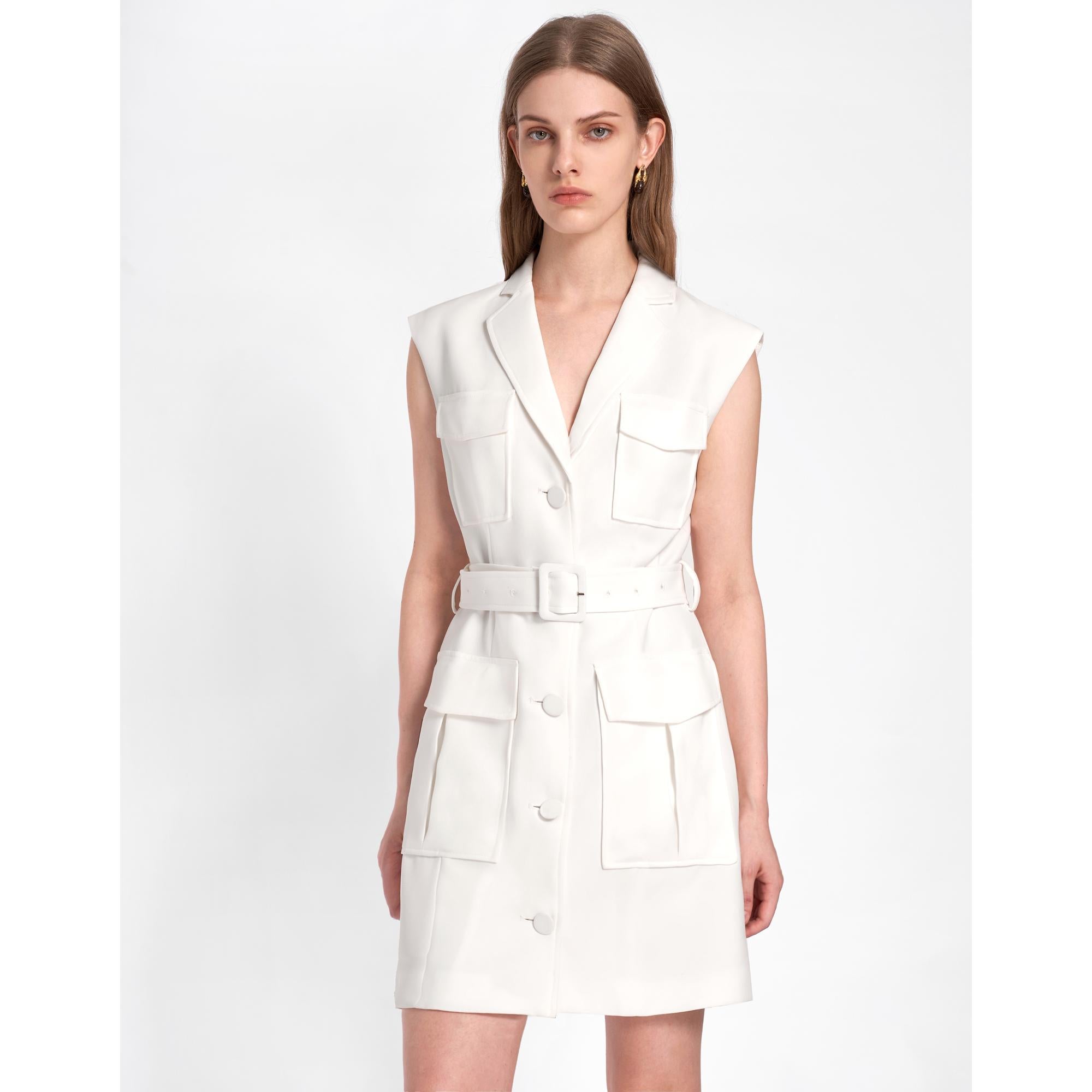 Patch Pocket Belt Dress - Off White