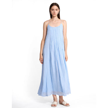 Strappy Midi Dress Box Pleat Details - Blue