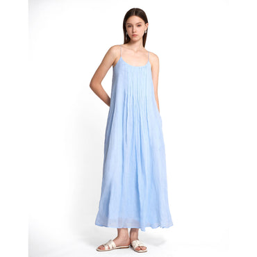 Strappy Midi Dress Box Pleat Details - Blue