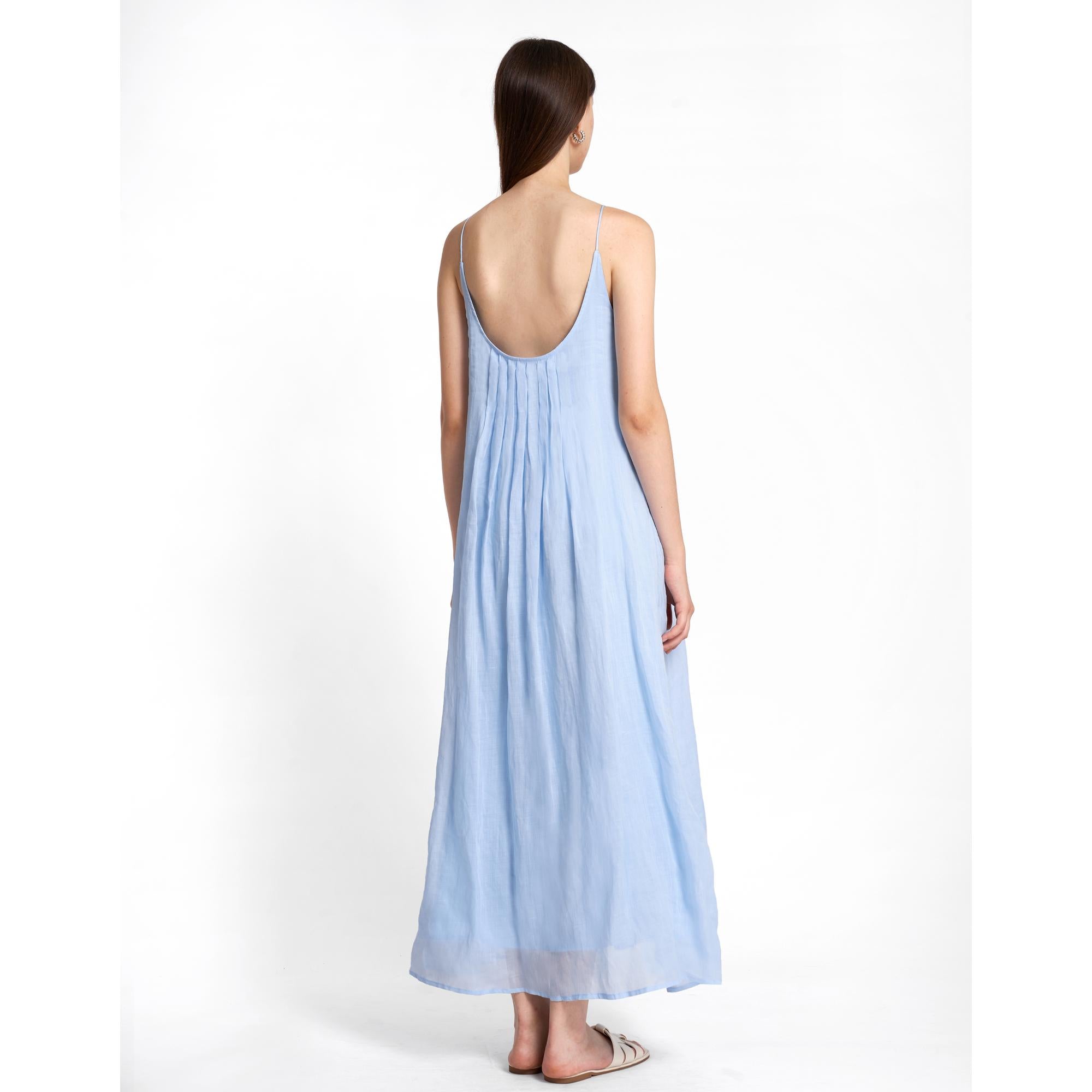 Strappy Midi Dress Box Pleat Details - Blue