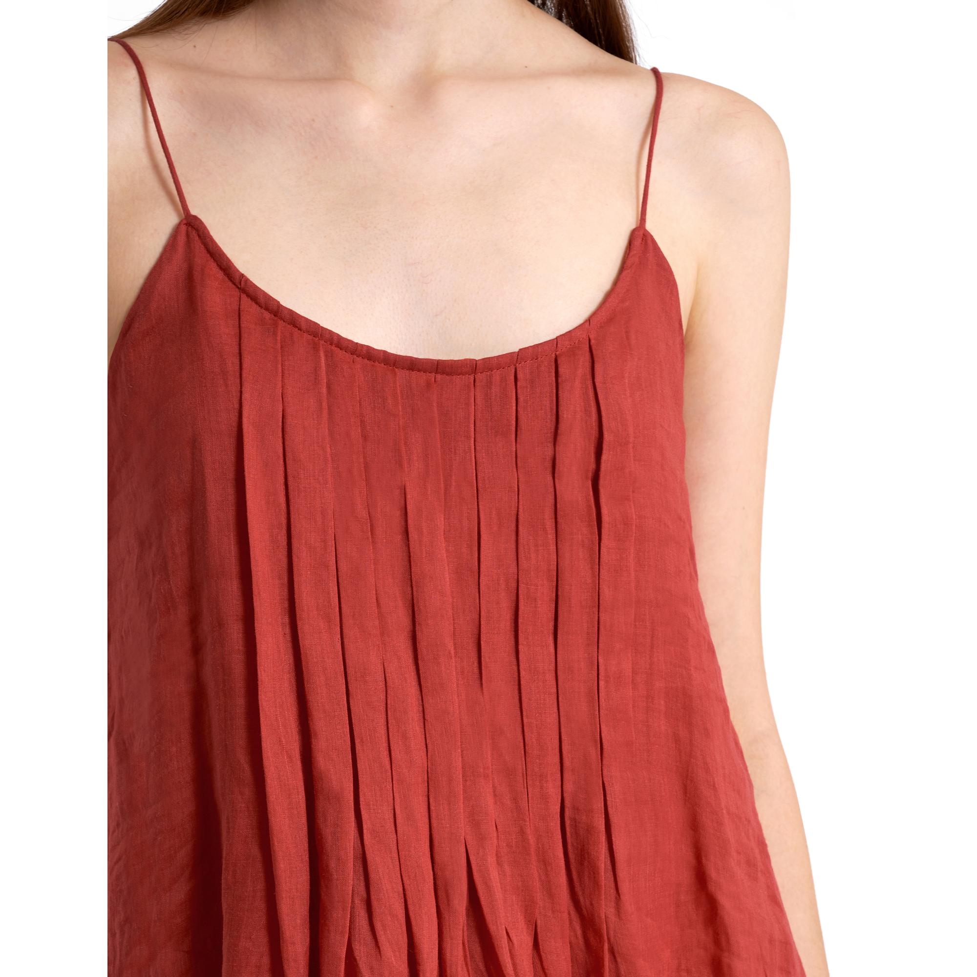 Strappy Midi Dress Box Pleat Details - Brick Red