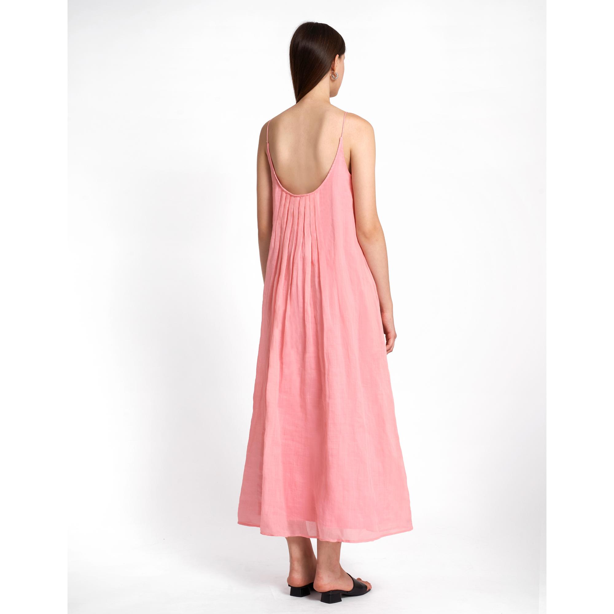 Strappy Midi Dress Box Pleat Details - Pink