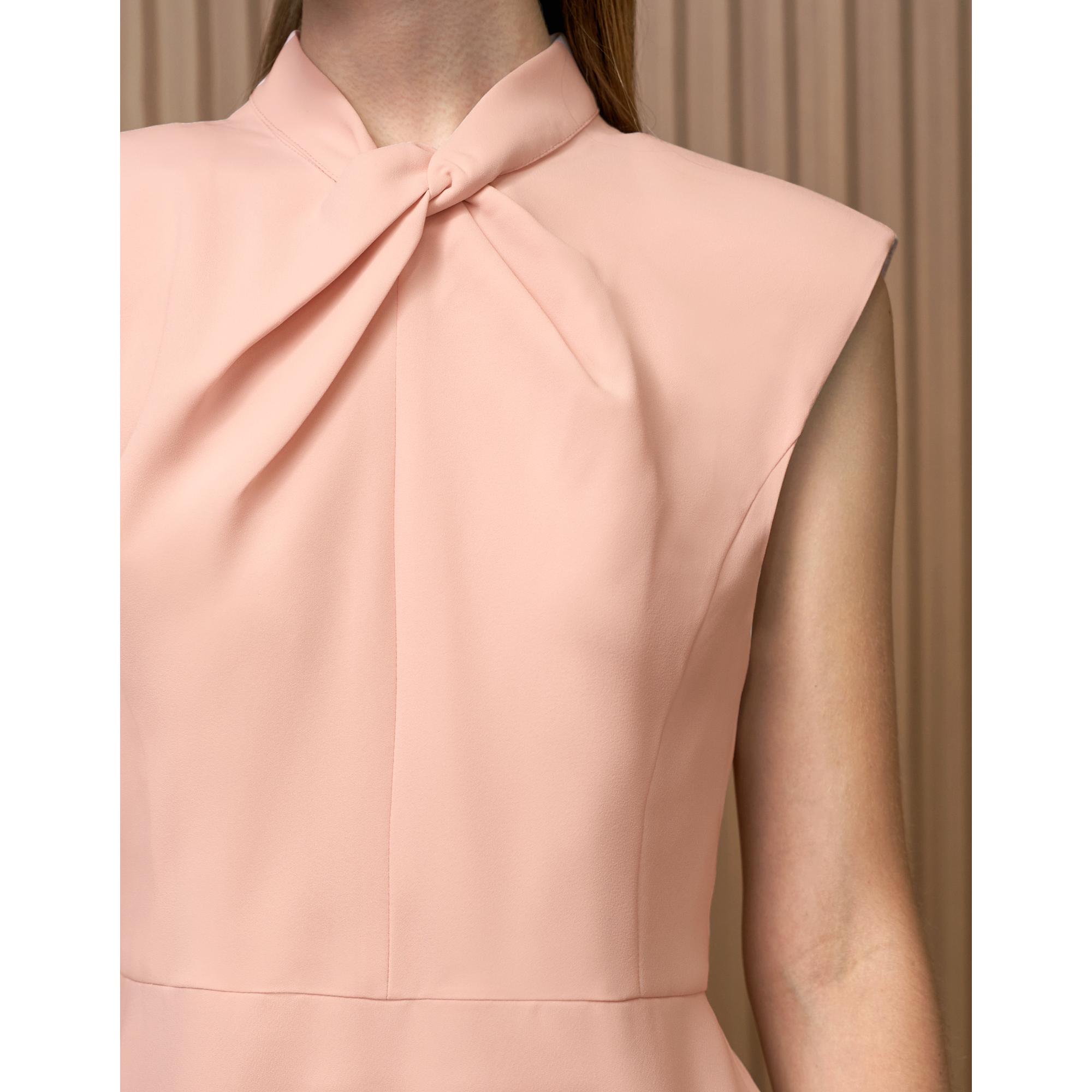 Knotted Neckline Wide Shoulder Dress - Pink
