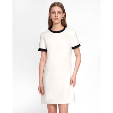 Color Block Short Sleeve Dress - White