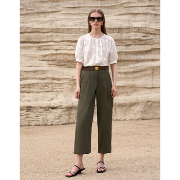 Straight Leg Ankle Pants - Army Green