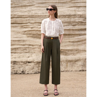 Straight Leg Ankle Pants - Army Green