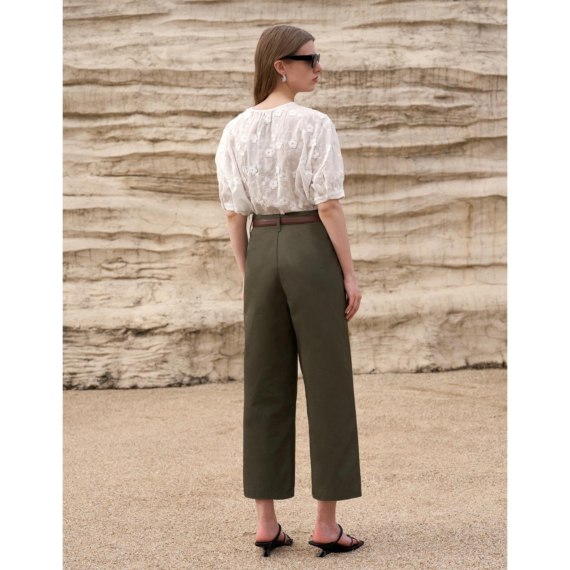 Straight Leg Ankle Pants - Army Green