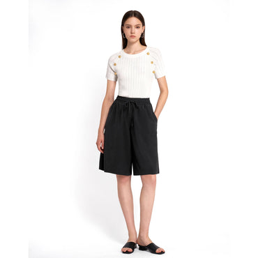 Self-tie Elastic Waist Shorts - Black
