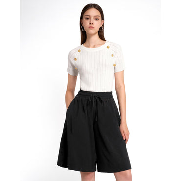 Self-tie Elastic Waist Shorts - Black