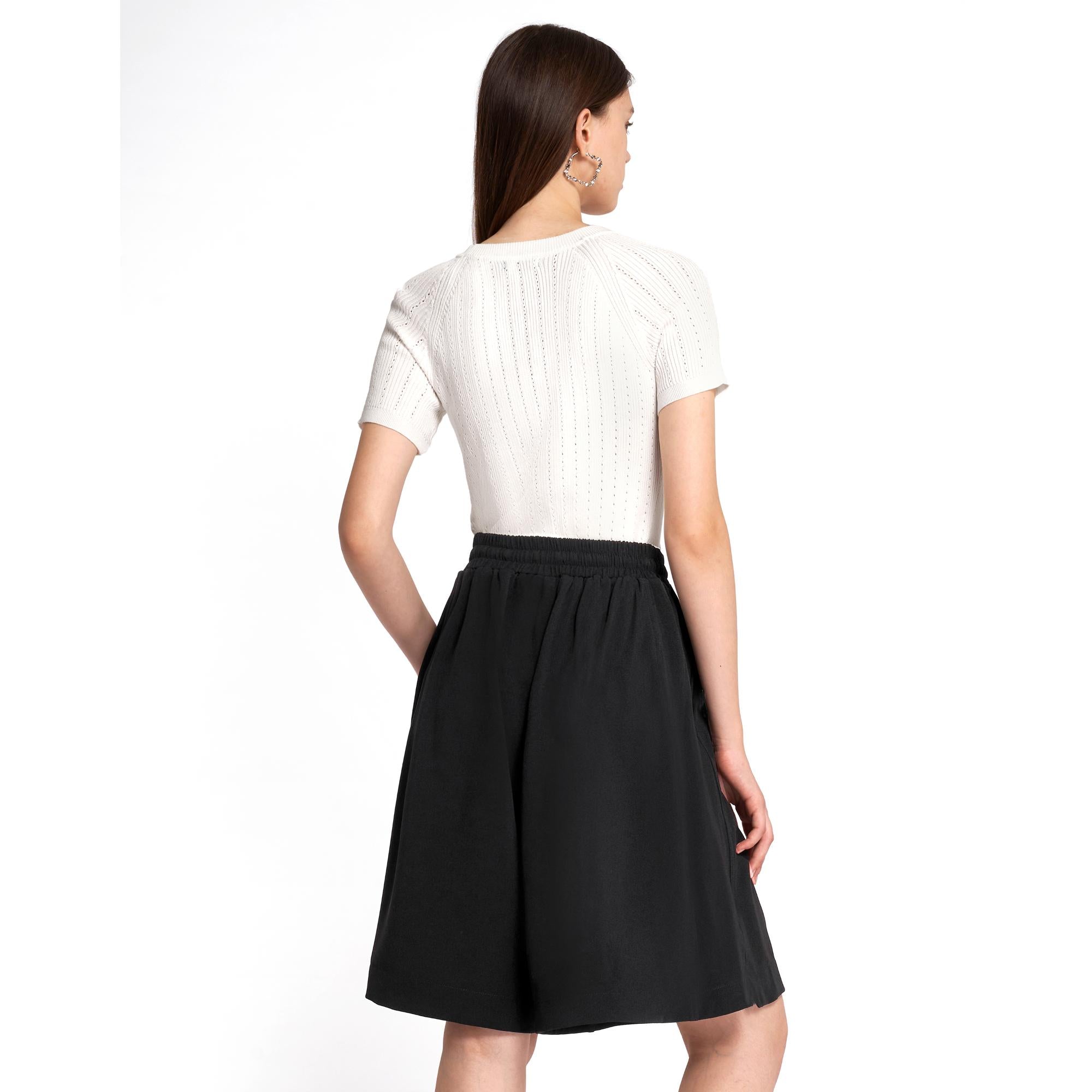 Self-tie Elastic Waist Shorts - Black