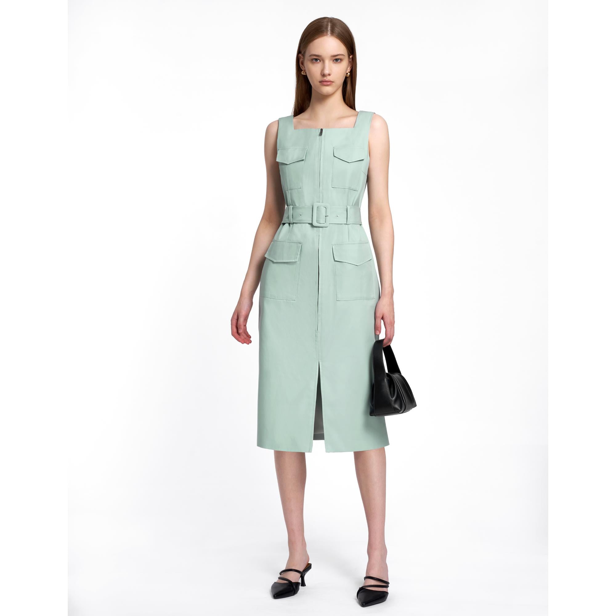 Zip Front Midi Dress - Aqua