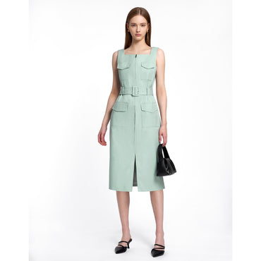 Zip Front Midi Dress - Aqua