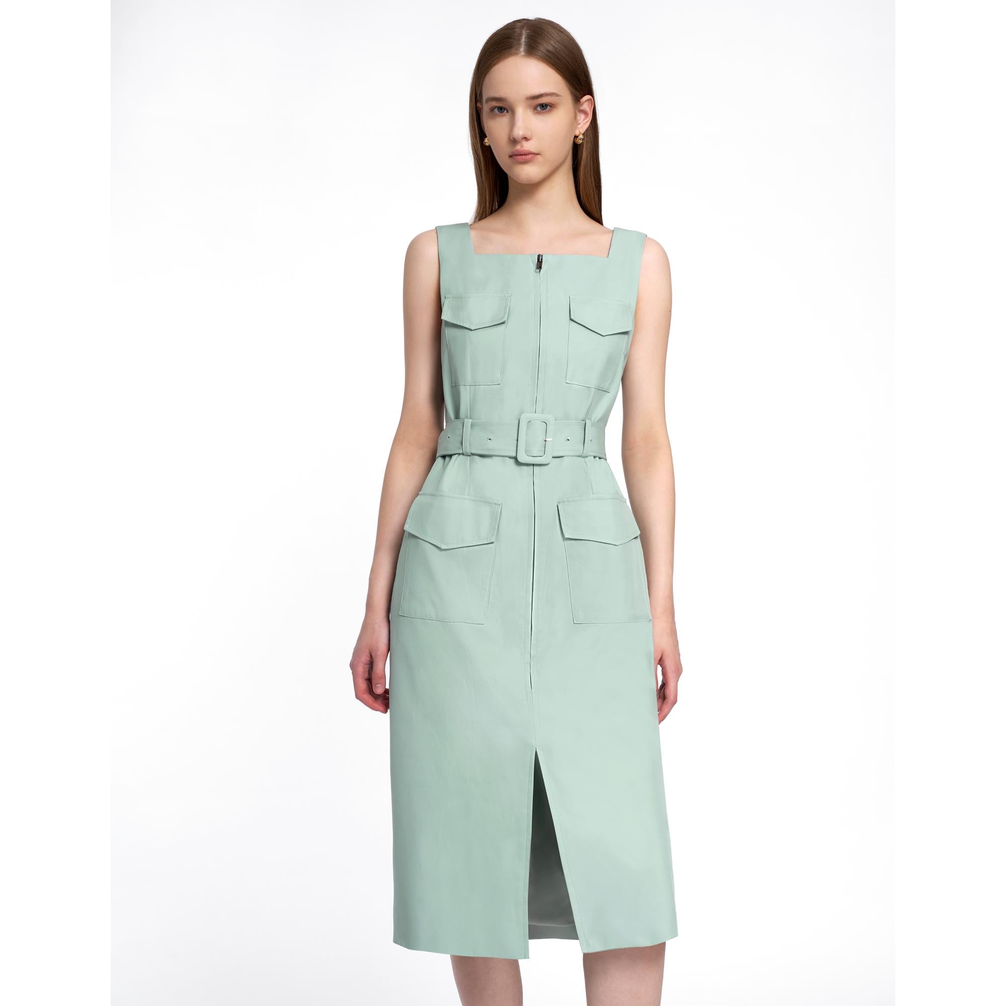 Zip Front Midi Dress - Aqua