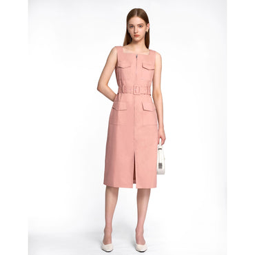 Zip Front Midi Dress - Pink