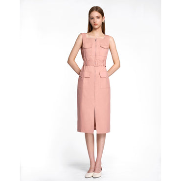 Zip Front Midi Dress - Pink